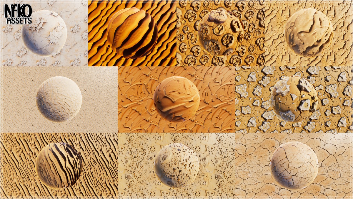 x110 4K Desert Materials PBR Textures for Ground, Sand, Rocks & Terrain