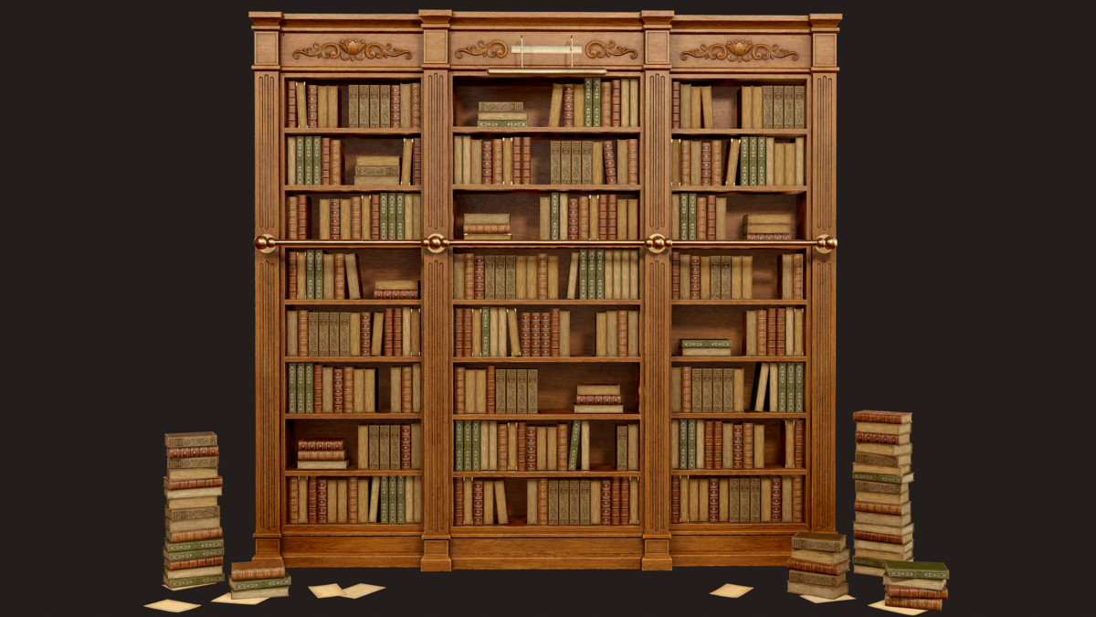 Vintage Bookcase, Books, Papers