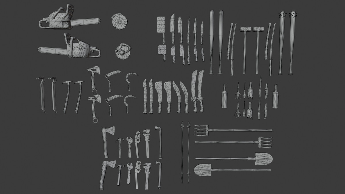 PSX Horror Melee Weapons Pack — 74 Retro Lowpoly Weapon Props(Clean + Bloody)