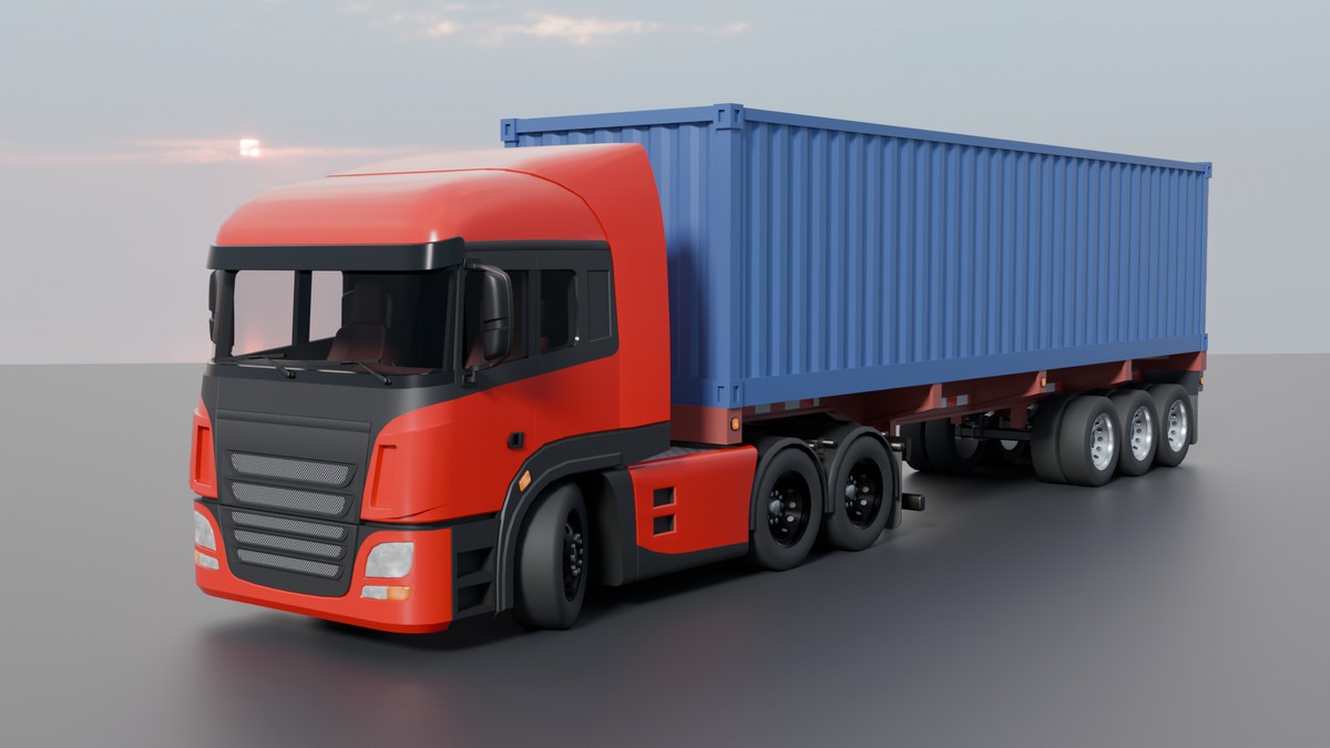 European Semi Truck + Container Trailer | Custom Logo, Openable Doors, Interior