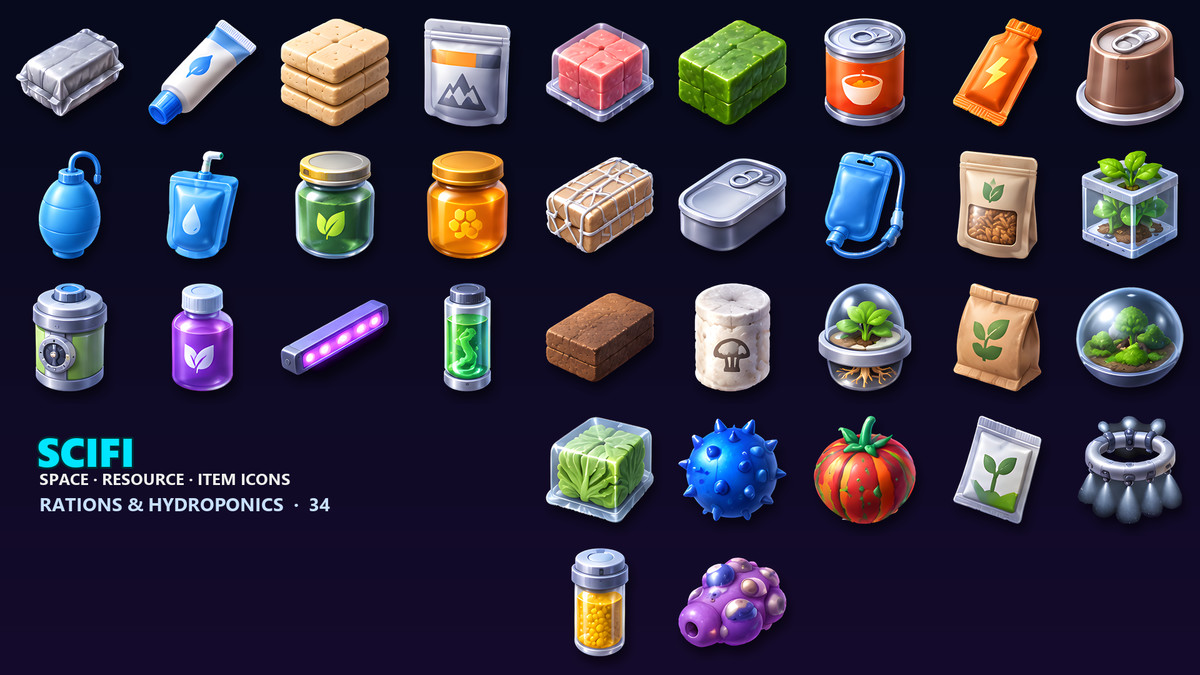 Sci-Fi Resource Icons - 286 Space Items