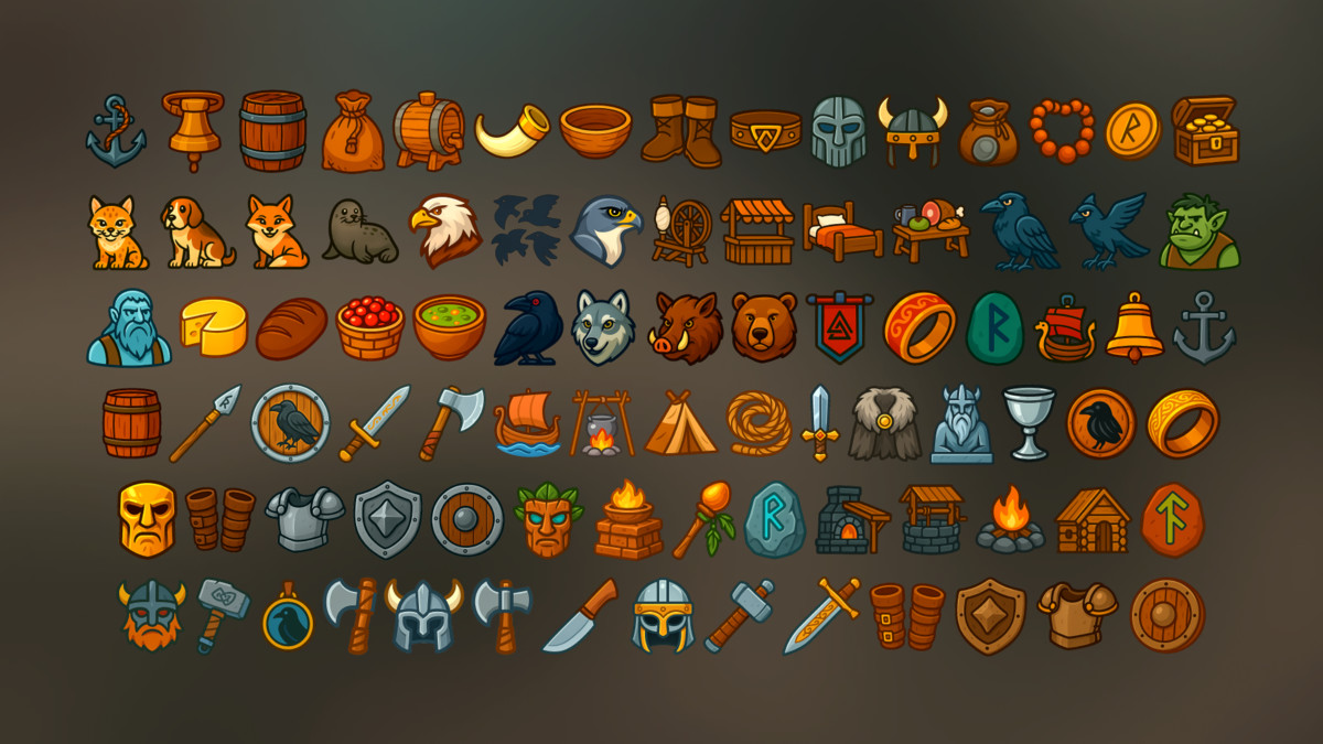Viking RPG Icons Norse Weapons Armor Runes Animals Food Nordic Game Assets