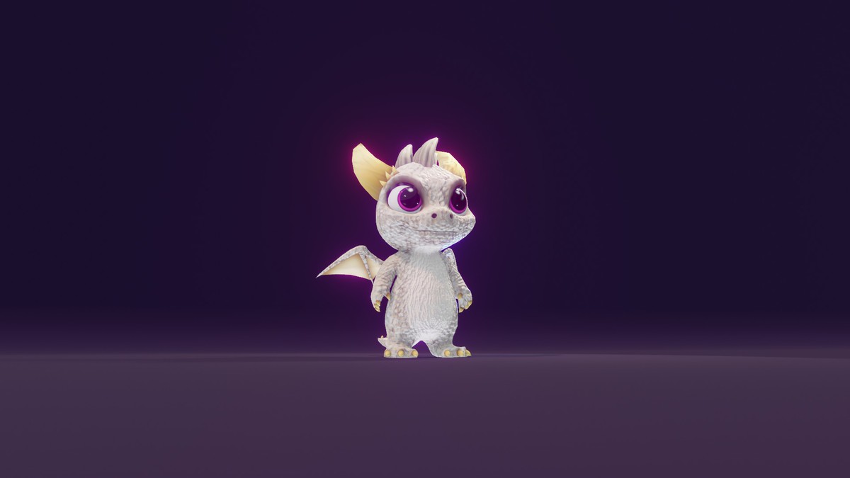 Cartoon White Dragon 3D Model (Low-Poly, Game-Ready, Animated, Built-In)
