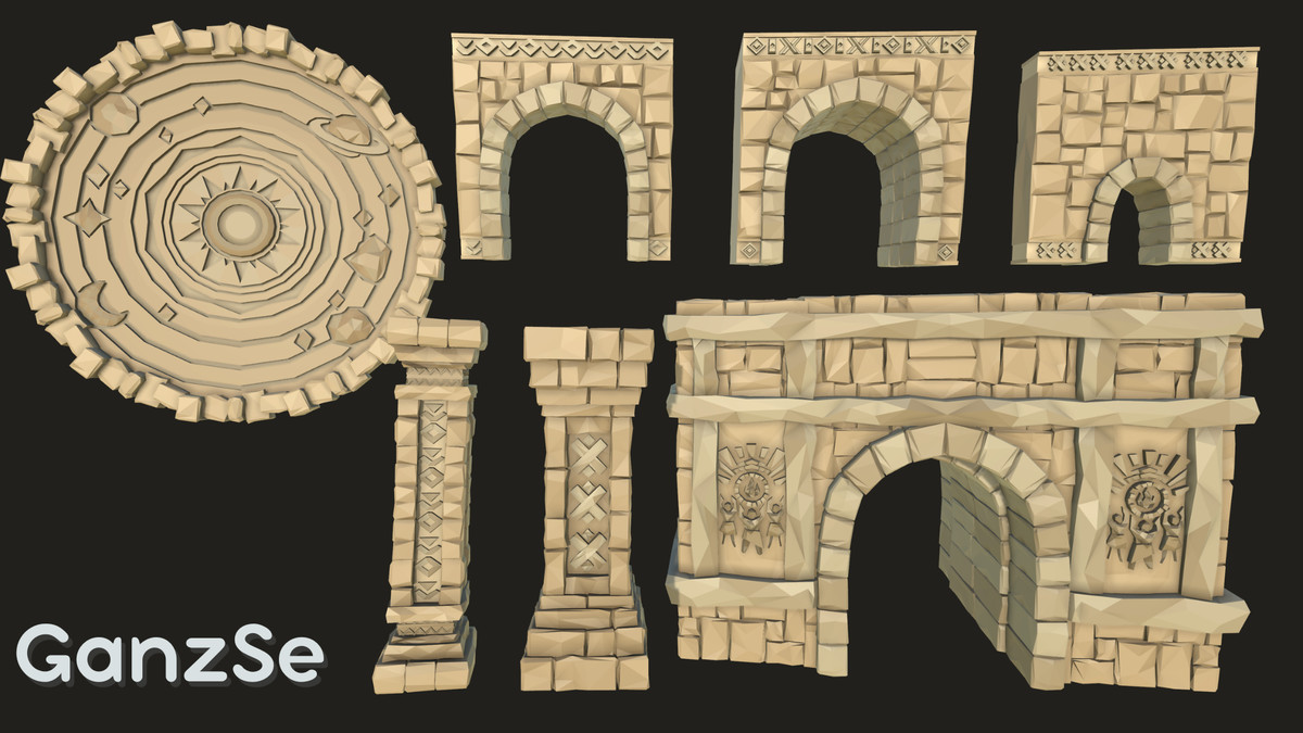 GanzSe Forgotten Hallowed Ruins - Modular Low Poly Environment