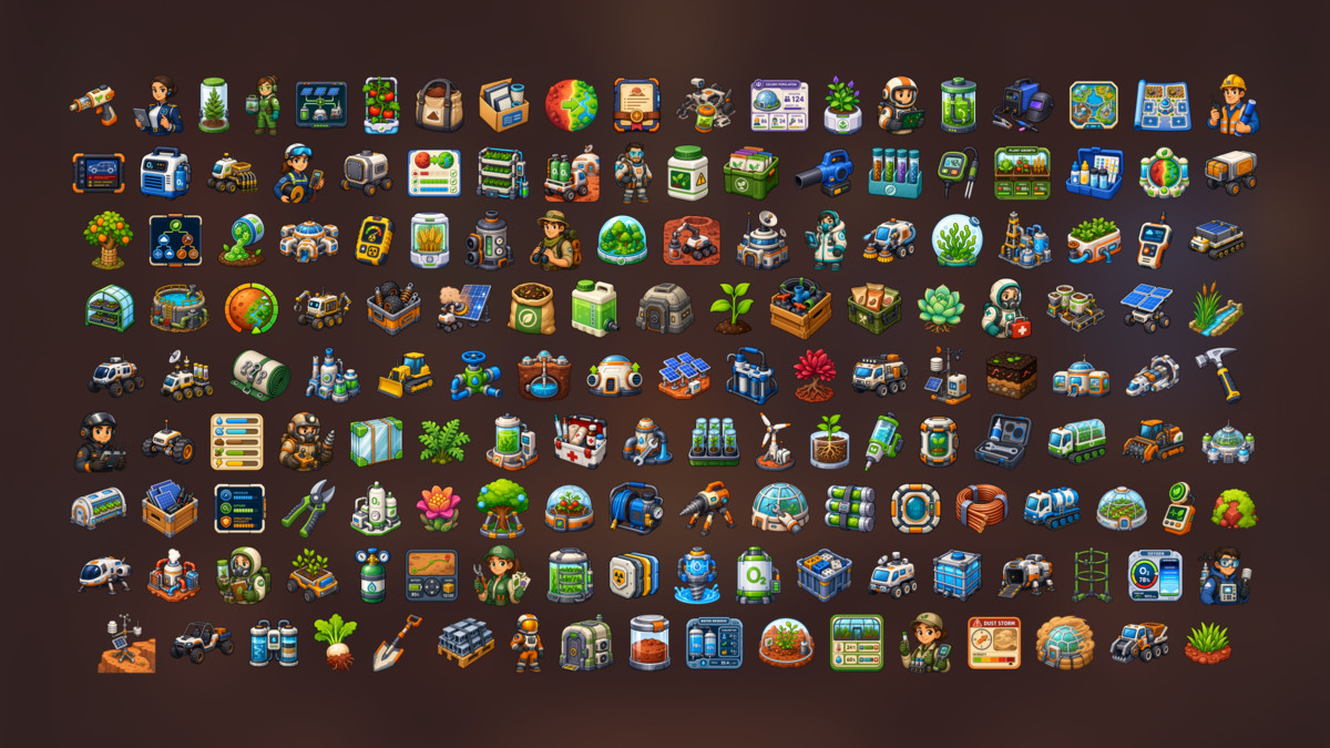 Mars Colony Terraforming Space Agriculture Research Survival Icons Pack