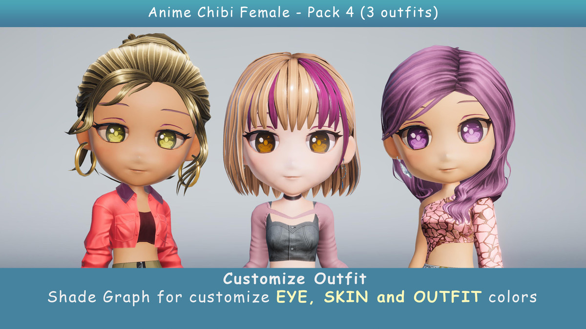 Anime Chibi Female Dancer - Combo 4 (3 outfits)