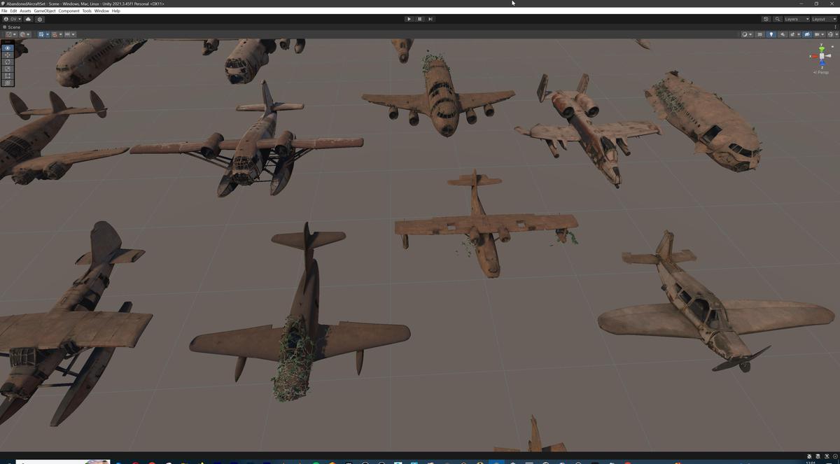 Old Abandoned Junk Rusty Aircraft and Helicopter Set 3d Game Ready Modular Props