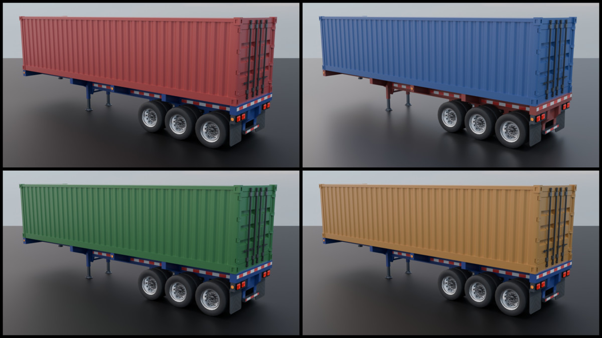 Realistic American Semi Truck + Container Trailer (11 Truck + 7 Trailer Colors)