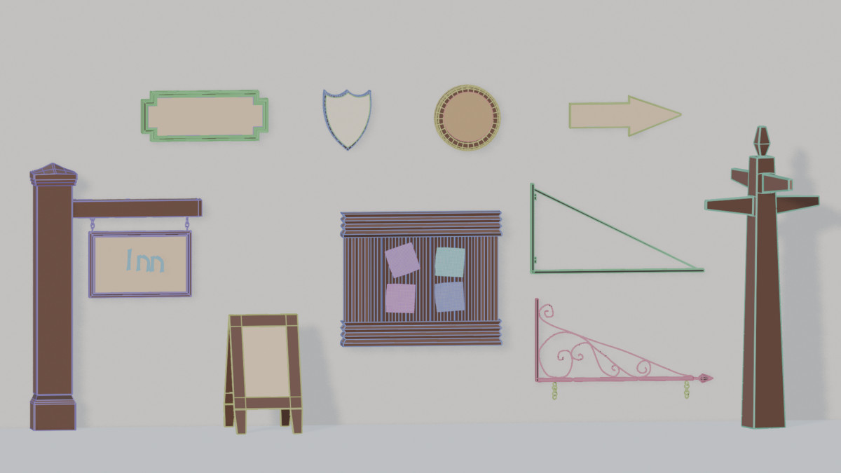 Overview of sign shapes, brackets, and notice-board pieces
