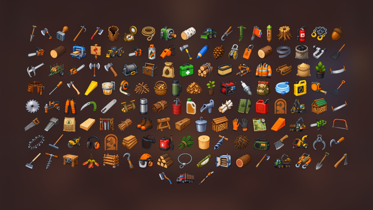 Forestry Logging Sawmill Timber Harvesting Equipment Icons Pack