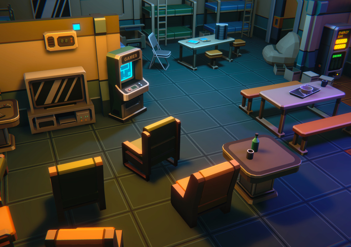 Low Poly Sci-Fi Mess Hall / Cosmic Retro