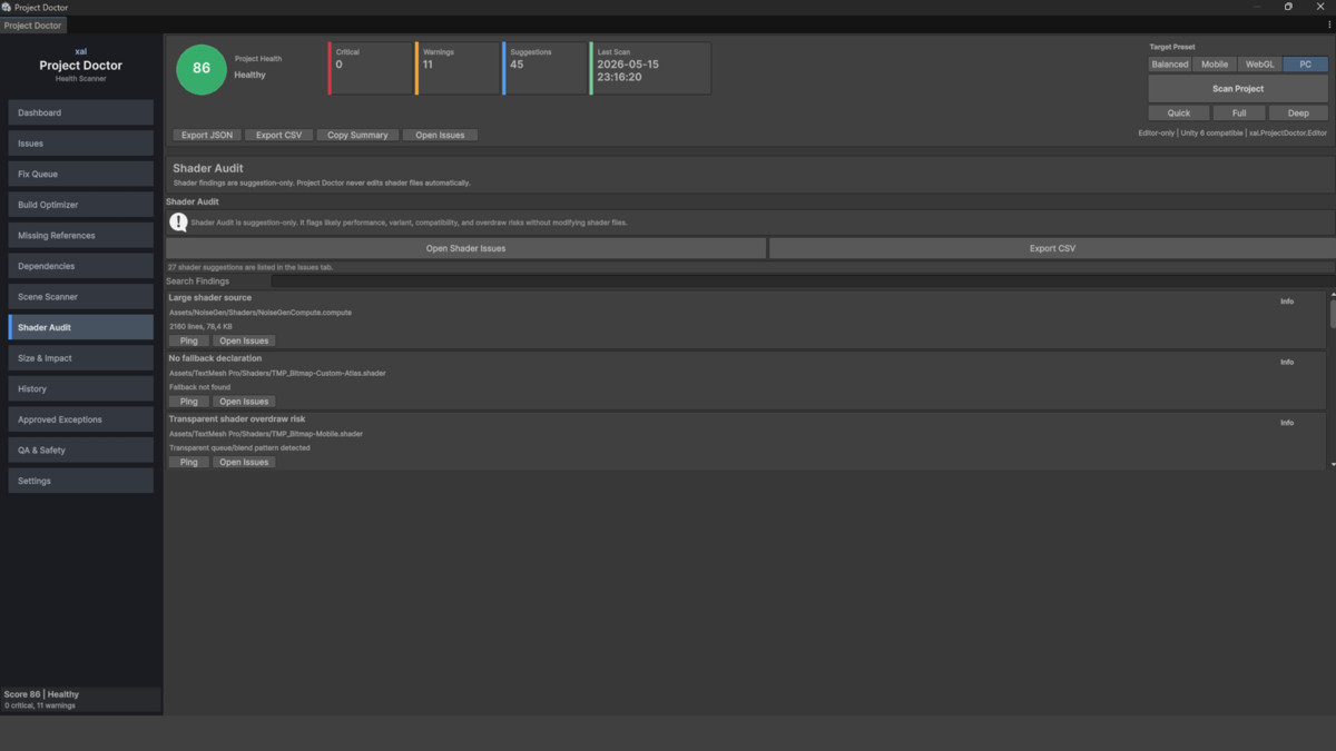Project Doctor PRO - Health Scanner, Build Optimizer & Missing Reference Finder