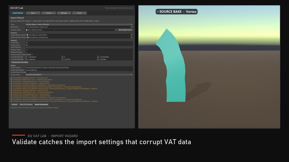EQ VAT Lab — Vertex Animation Texture Baker & Player (URP)