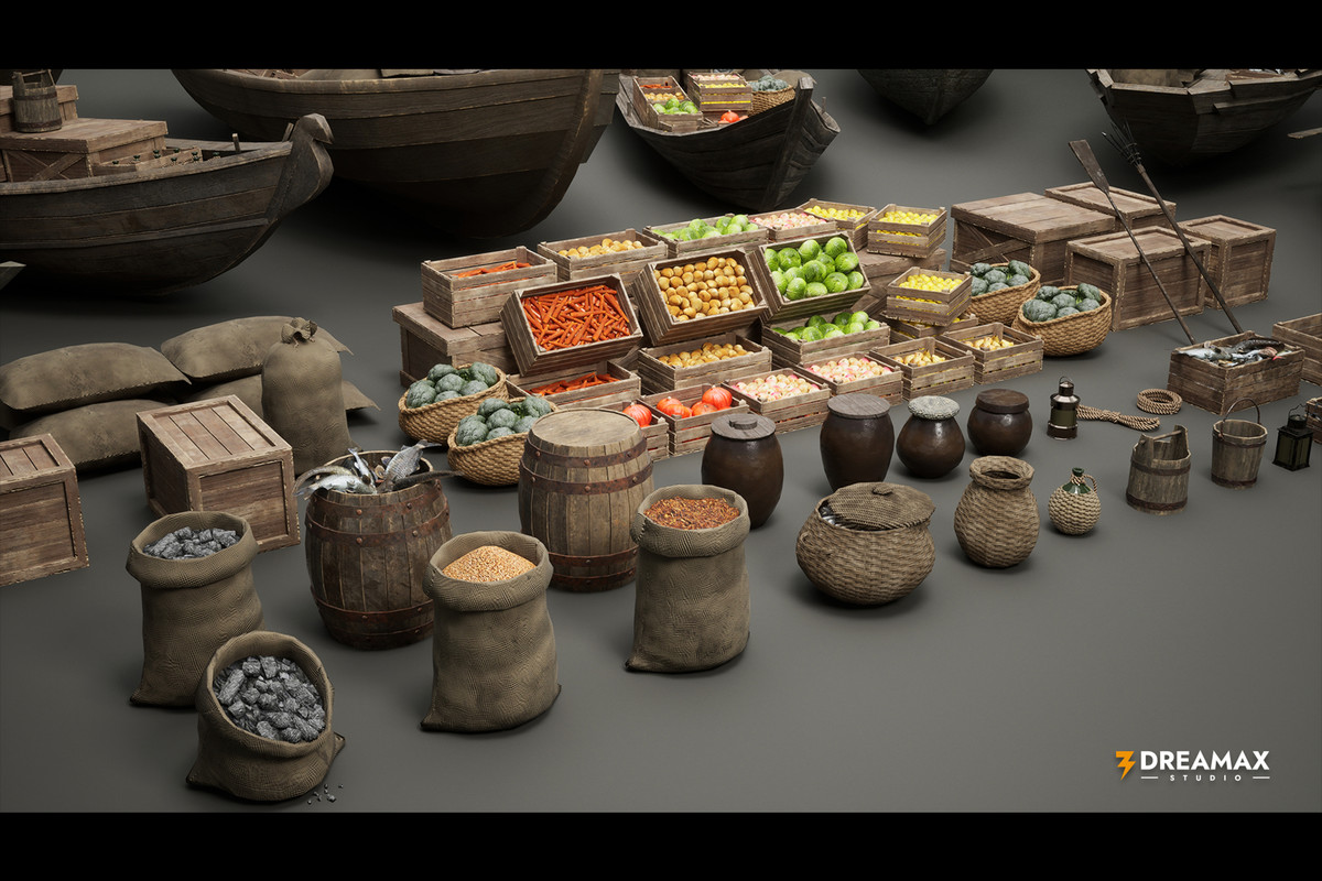 Medieval Rowboats & Harbor Trade Props Pack – Fishing, Cargo & Dock Assets