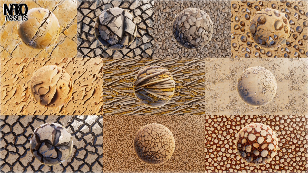 x110 4K Desert Materials PBR Textures for Ground, Sand, Rocks & Terrain