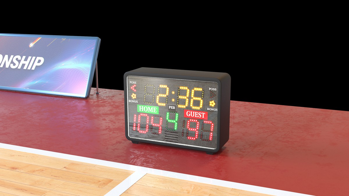 Basketball Court Set with Backboard, Hoop, Parquet, Balls, Digital Timer, Screen