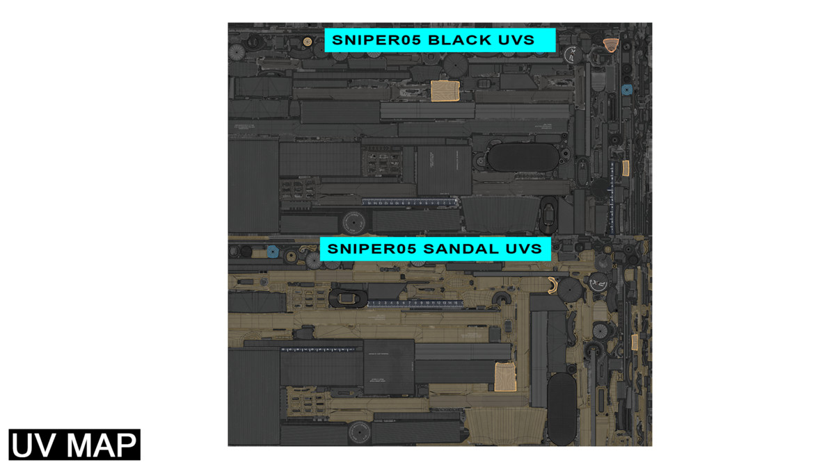 Sniper 05 Black and Sandal Single Mat URP HDRP Textures
