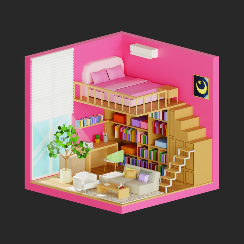 Interior 1 Low-poly 3D models Pack