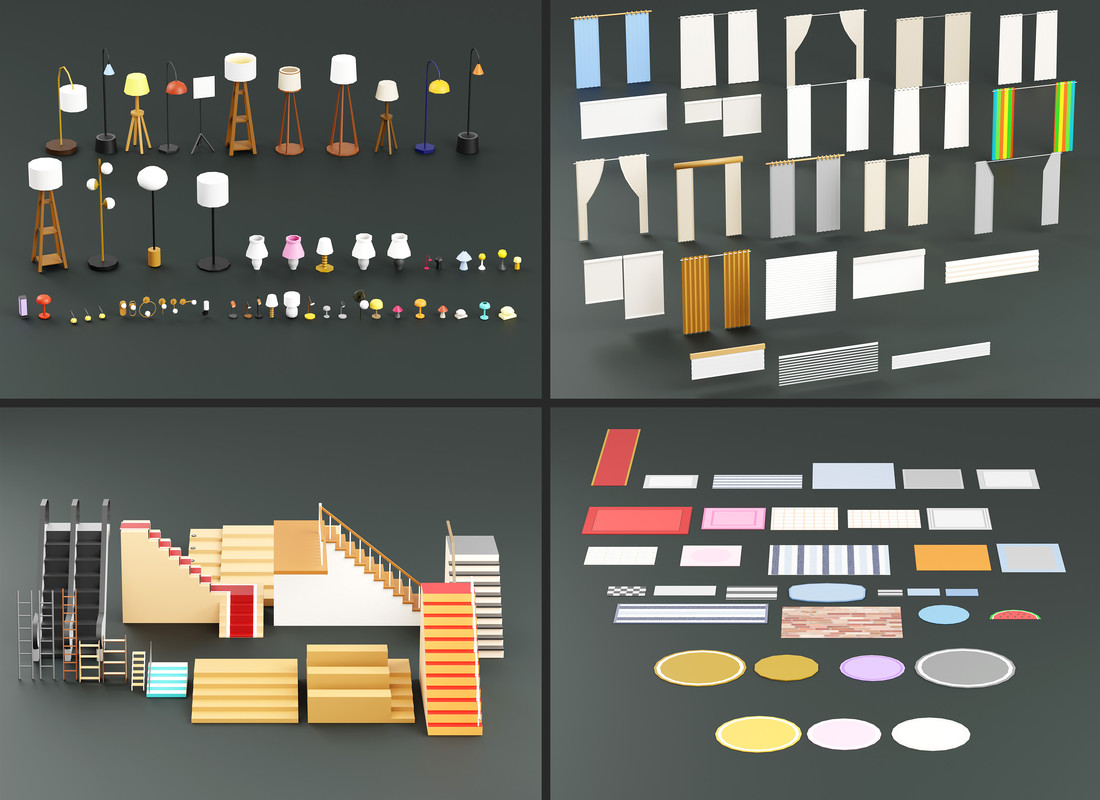 Interior 1 Low-poly 3D models Pack
