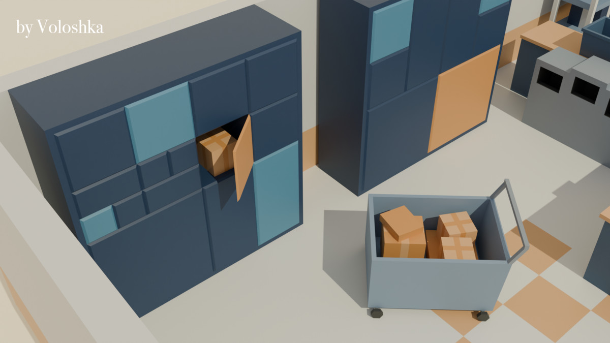 Modular Post Office & Sorting Center Low-Poly