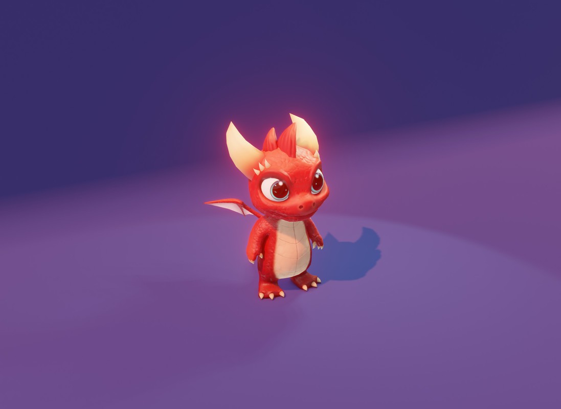 Cartoon Red Baby Dragon 3D Model & 5 Music Tracks & 36 Sound Effects (Built-in)