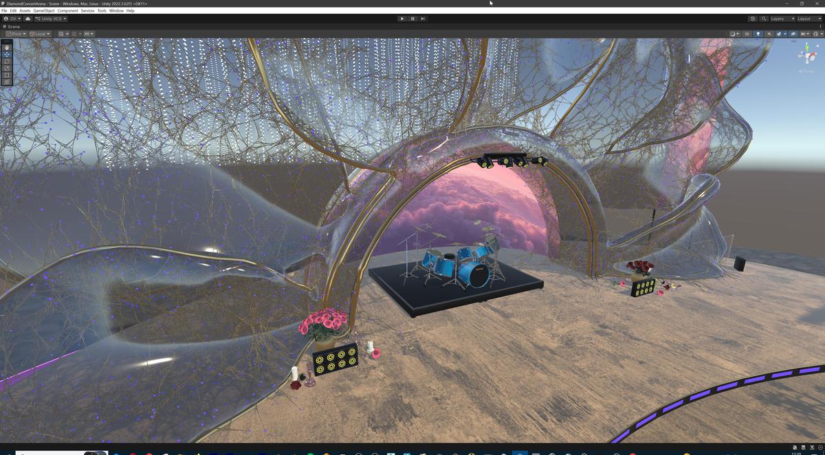 Diamond Concert Arena Stage Venue - Modular 3d Scene (with Piano, Drums, Guitar)