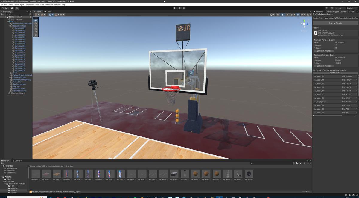 Basketball Court Set with Backboard, Hoop, Parquet, Balls, Digital Timer, Screen