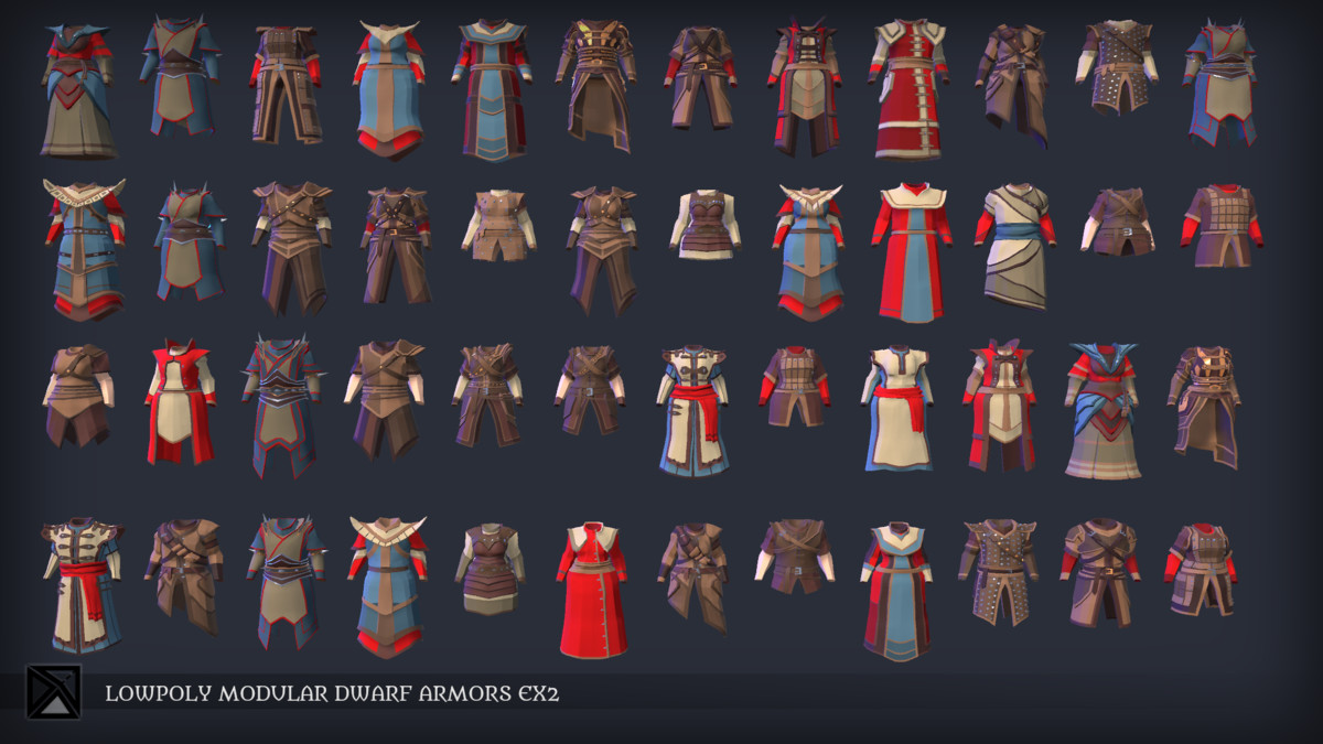 Lowpoly Dwarfs Modular Armors Ex2 - MEDIEVAL FANTASY SERIES