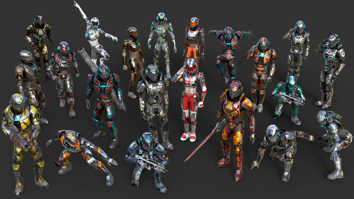 Low-Poly Sci-Fi Space Marines Bundle