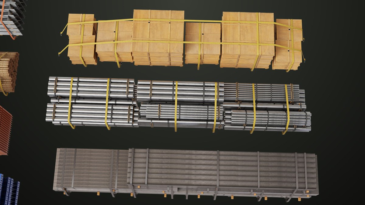 Flatbed Trailer with 7 Loads Single Mat URP HDRP Textures