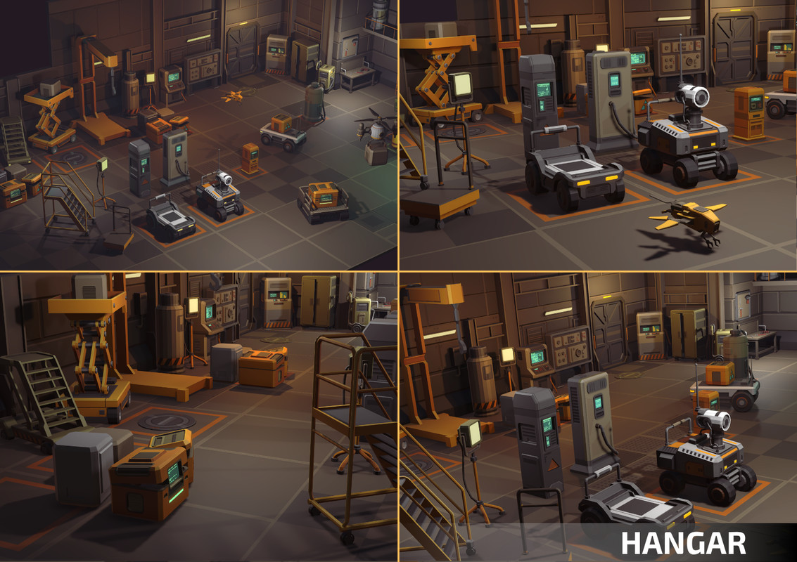 Sci-Fi Low Poly Interior Bundle: Grand Colony Collection (5-in-1) | Cosmic Retro