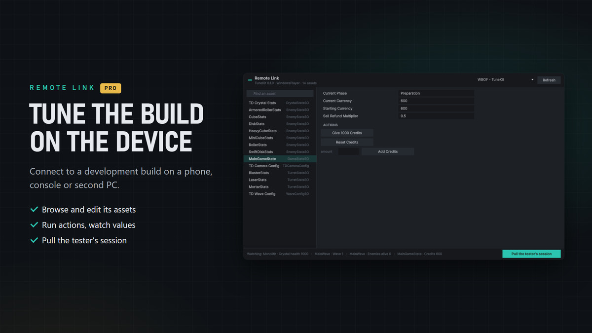 Runtime ScriptableObject Tuner - TuneKit LiveData