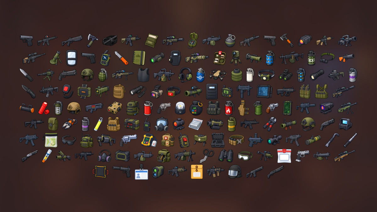 Tactical Weapons Military Gear Firearms Armor Survival Equipment Icons Pack