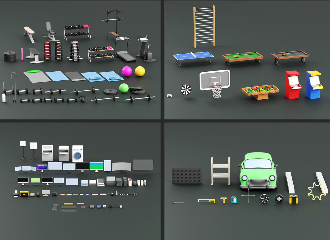 Interior 1 Low-poly 3D models Pack