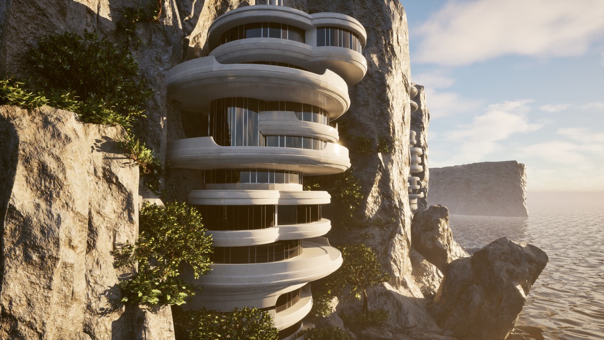 Futuristic Cliffside Habitat – Modular Sci-Fi Environment