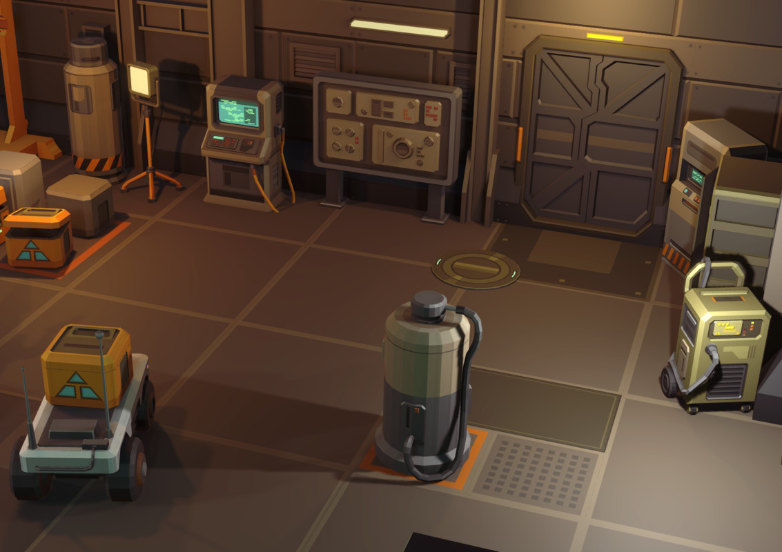 Low Poly Sci-Fi Hangar 90+ Cosmic Retro Props & Environment