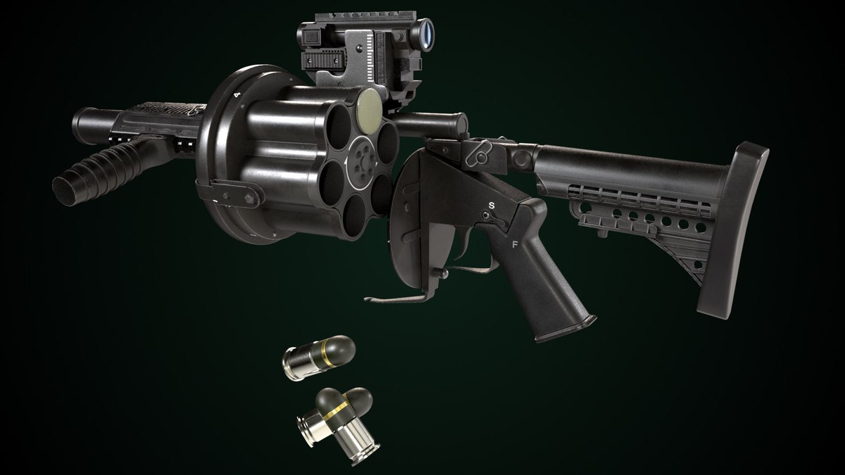 6 Grenade Launcher Black URP HDRP Textures