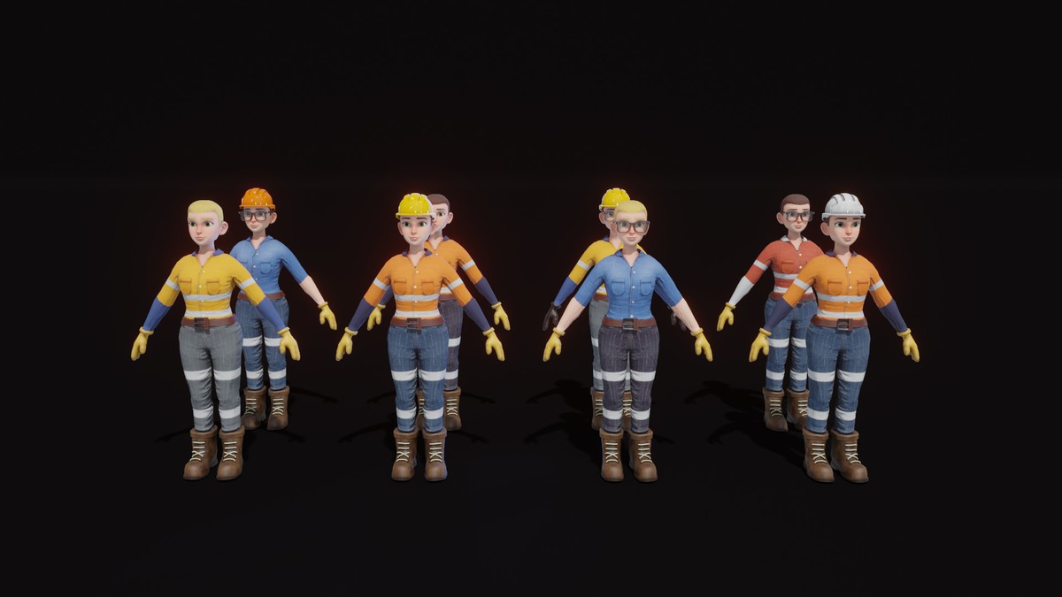 Stylized Female Worker 3D Model – Animated & Customizable (Game-Ready, Built-In)