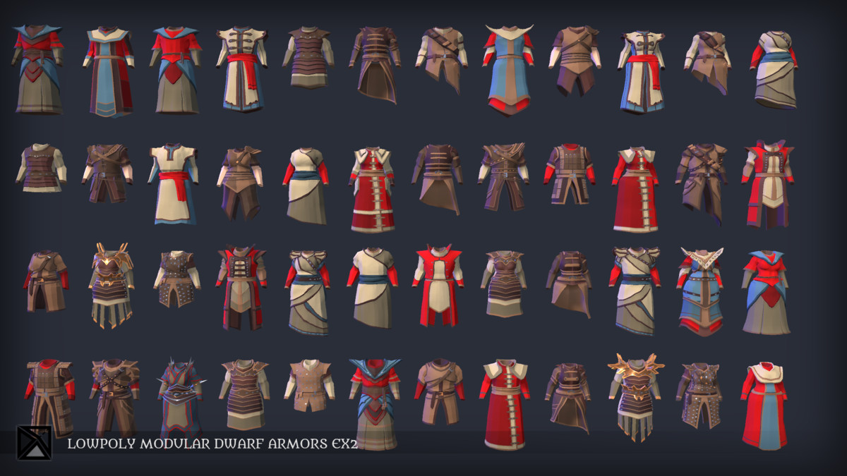 Lowpoly Dwarfs Modular Armors Ex2 - MEDIEVAL FANTASY SERIES