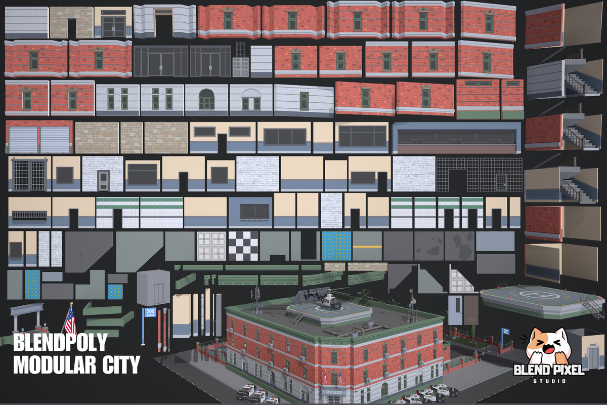 BlendPoly Modular City - Low Poly Assets