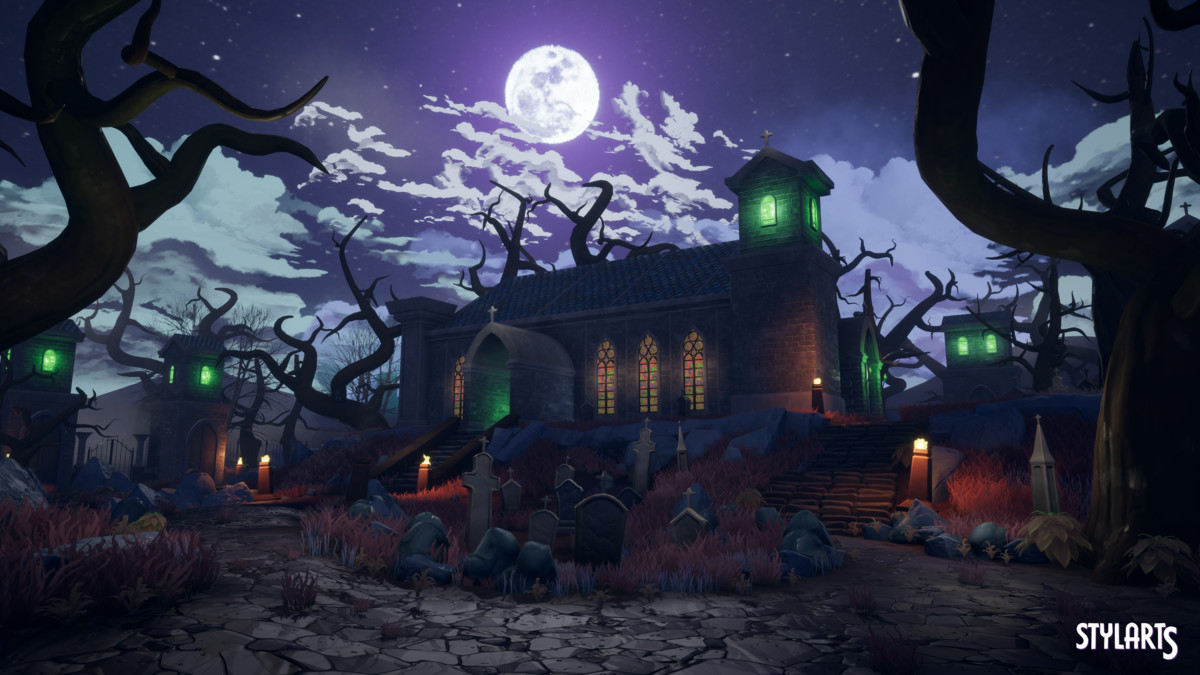 Stylized Spooky Cemetery Crypt