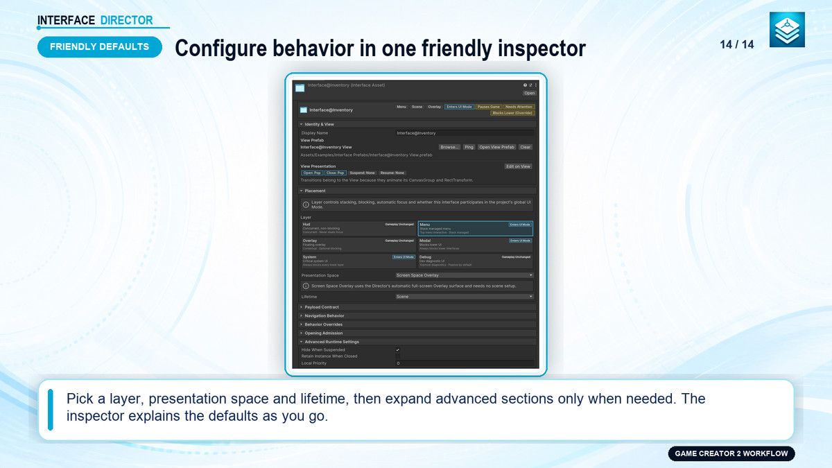 Interface Director for Game Creator 2
