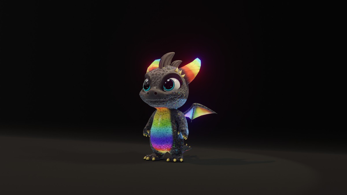 Cartoon Rainbow Dragon 3D Model (Low-Poly, Game-Ready, Animated, Built-In)