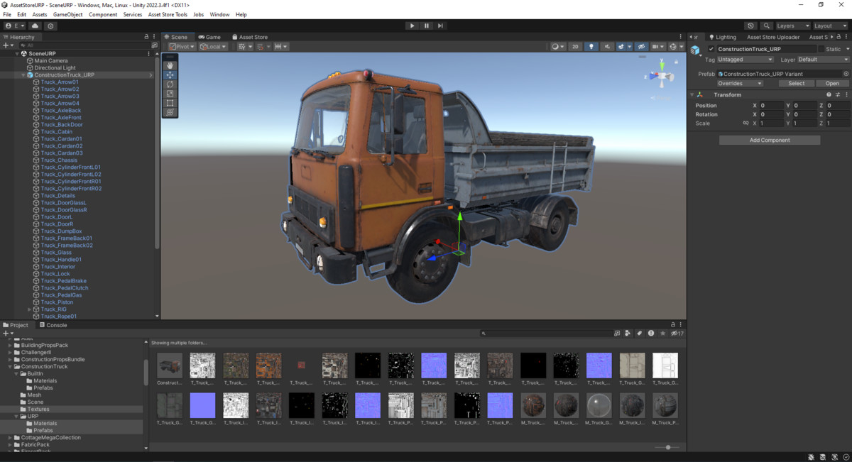 Rigged Construction Truck Vehicle