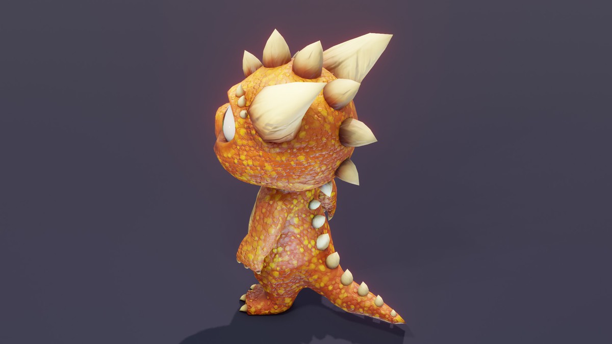 Cartoon Orange Dinosaur 3D Model – Animated Character