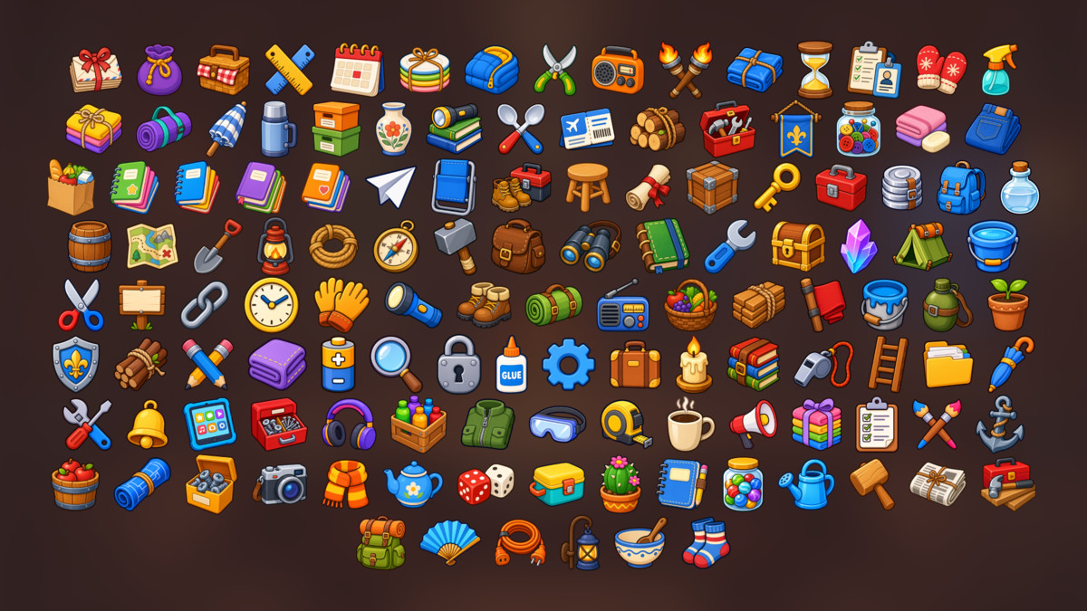 Adventure Utility and Travel Icons Pack for Backpack Camping Quest Survival