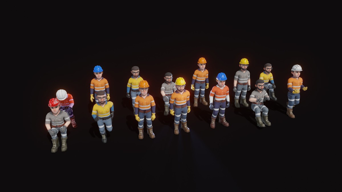 Stylized Male Worker 3D Model – Animated & Customizable (Game-Ready, Built-In)