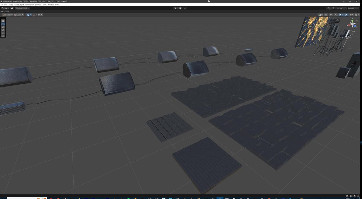 News Studio 3D Props Set - Broadcast Desks, Studio Lights, Furniture for VR