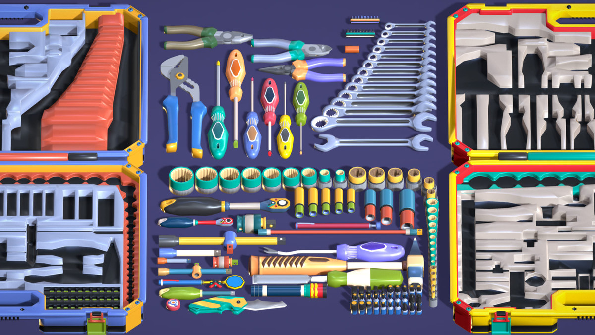 Industrial Toolkit Pack - 117 Lowpoly Toon Style Mechanical Tools Big Collection