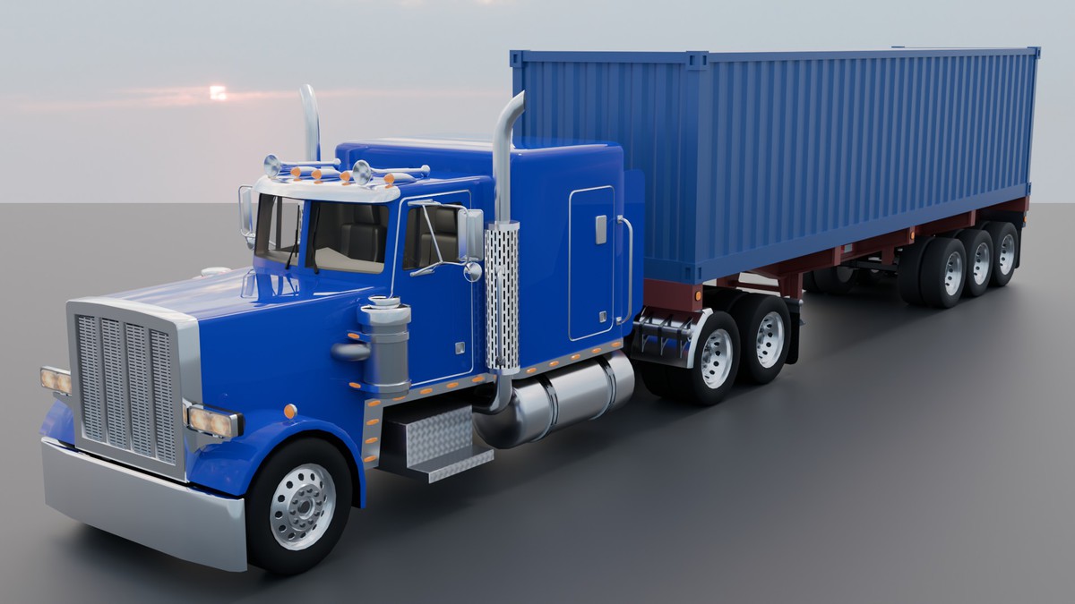 Realistic American Semi Truck + Container Trailer (11 Truck + 7 Trailer Colors)